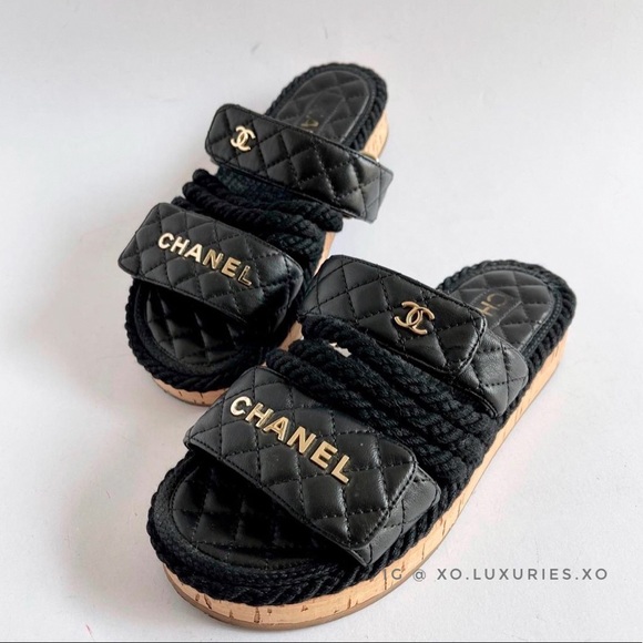 CHANEL | Shoes | Chanel Authentic Black Rope Platform Sandals 38 | Poshmark